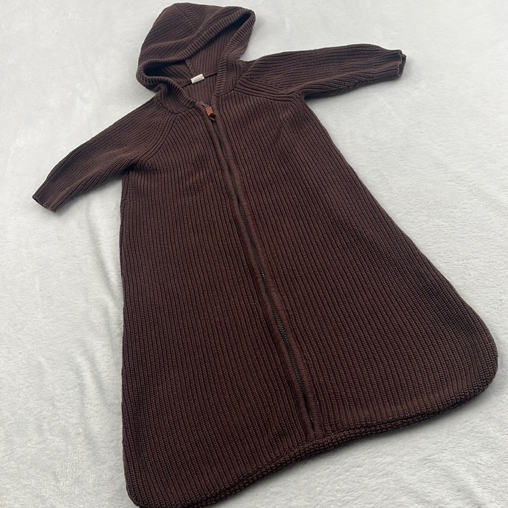 Goumi L 18-24 Mos 100% Organic Cotton Double Zipper Knit Brown Hooded Sleep Sack